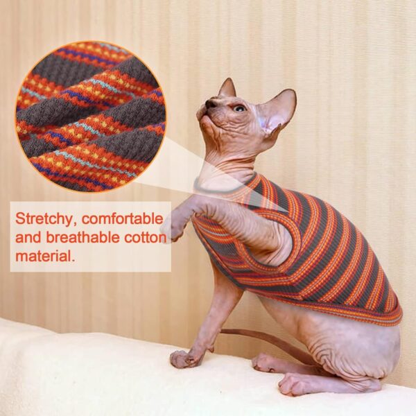 Sphynx Cat Clothes, Breathable Hairless Cat Shirts, Stripe Kitten T-Shirts Sleeveless, Pullover Cat Sweaters, Pet Summer Apparel for Sphynx, Cornish Rex, Devon Rex, Peterbald, Small Dogs - Image 3