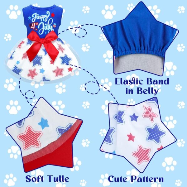 Happy 4th of July Dog Outfit Patriotic Dog Tulle Dress with Red Bowknot Independent Day Dog Pet Doggie Apparel Clothes for Small Dogs Puppy Cats Girl - Image 5