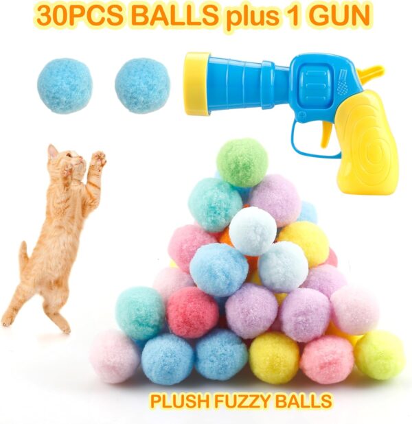 31Pcs Cat Ball Toy Launcher Gun, Cat Balls Fetch Toy, 30Pcs Plush Fuzzy Balls Launcher Cat Toy for Cats with 1 Gun, Funny Interactive Cat Toys for Bored Indoor Adult Cats, Cute Kitten Kitty Toys - Image 3