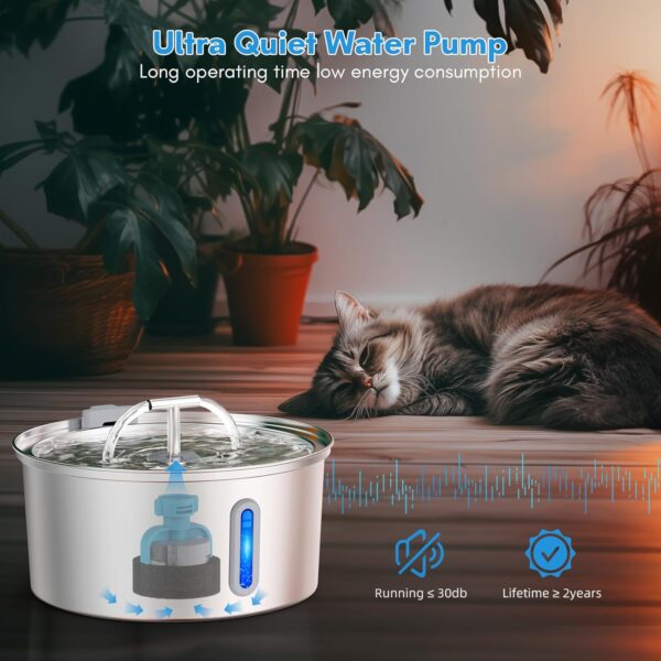 Cat Water Fountain, GPOSY 108oz/3.2L Cat Fountain, Automatic Dog Water Dispenser with LED Light and Circulating Filtration System for Cats, Dogs, Multiple Pets - Image 5