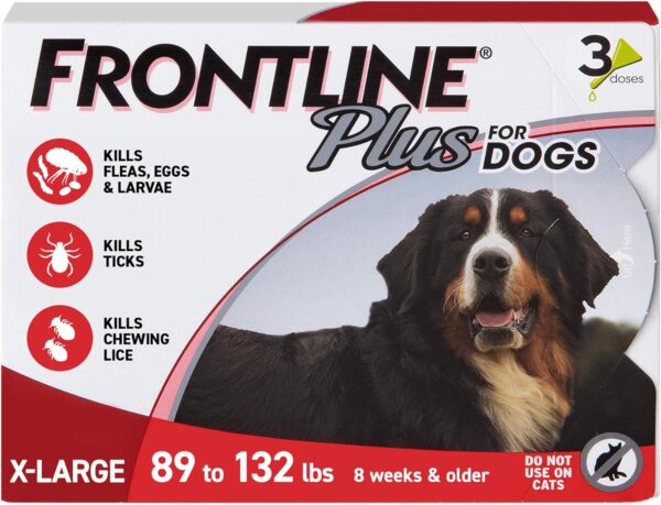 FRONTLINE Plus Flea and Tick Treatment for X-Large Dogs Up to 89 to 132 lbs., 3 Treatments