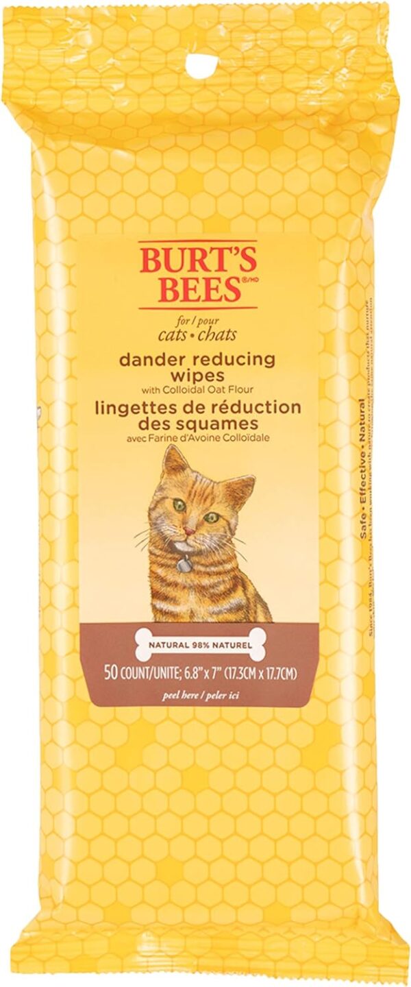 Burt's Bees for Pets Cat Natural Dander Reducing Wipes | Kitten and Cat Wipes for Grooming, 50 Count | Cruelty Free, Sulfate & Paraben Free, pH Balanced for Cats - Made in the USA