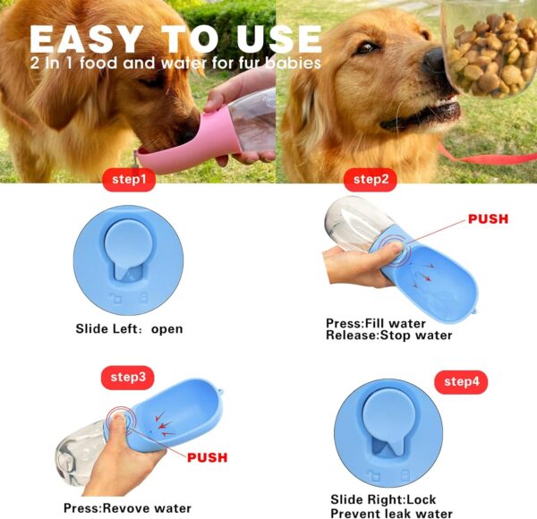 Dog Water Bottle with Food Container, Portable Pet Dog Water Dispenser for Outdoor Walking,Hiking,Travel,Puppy essentials,Puppy supplies,Replaceable Waste Bags - Image 4