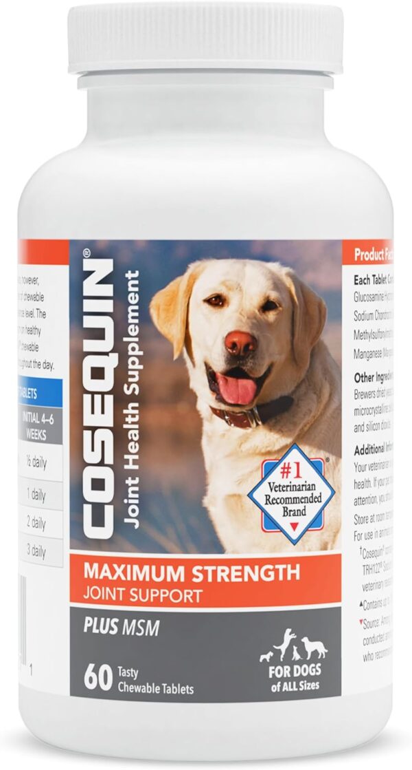 Nutramax Cosequin Maximum Strength Joint Health Supplement for Dogs - With Glucosamine, Chondroitin, and MSM, 60 Chewable Tablets