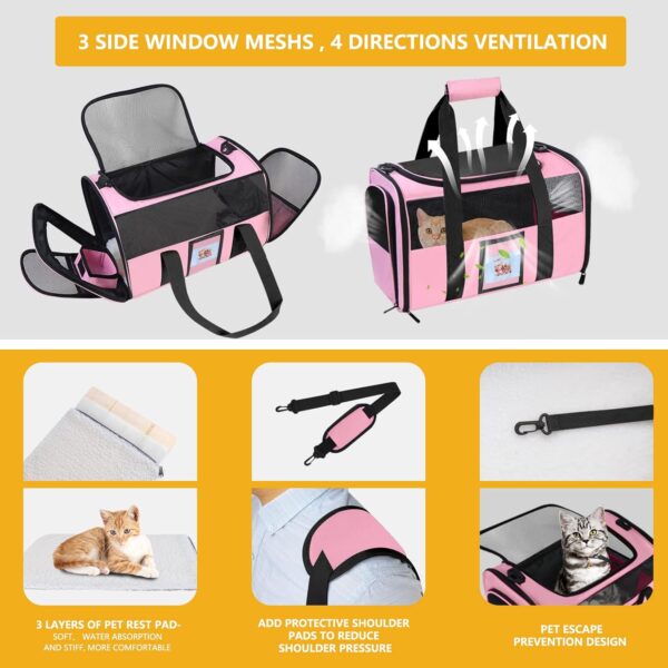 Cat Carrier, Dog Carrier, Pet Carrier Airline Approved for Cat, Small Dogs, Kitten, Cat Carriers for Small Medium Cats Under 15lb, Collapsible Soft Sided TSA Approved Cat Travel Carrier, Pink - Image 5