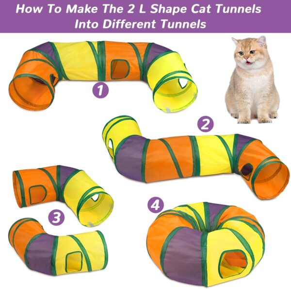 Cat Toys Bundle 33 Pcs,Cat Play Tunnel for Indoor Cats,Kitten Toys Include 2 Collapsible Cat Tunnel Tube Tent,Cat Feather Teaser Wand,Cat Bell Rainbow Ball Crinkle Toy Springs Mouse Toys Pom Pom Balls - Image 3