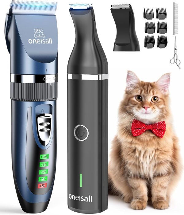 oneisall Cat Clippers for Matted Hair,2 in 1 Cat Grooming Kit,Quiet Cordless Cat Shaver and Paw Trimmer for Long Hair,Cat Hair Trimmer,Pet Clippers for Cats