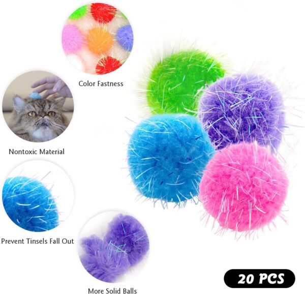 20PCS 1.5INCH Extra Large Cat's Favorite Chase Glitter Ball Toy Sparkle Pom Pom Balls - Image 3