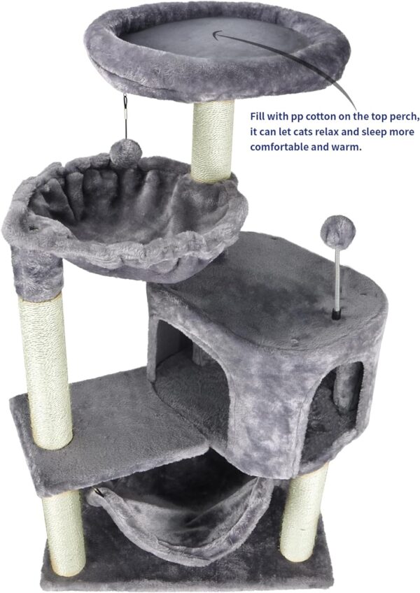 Newest Cat Tree with Cat Condo and Big Hammock，Grey - Image 4