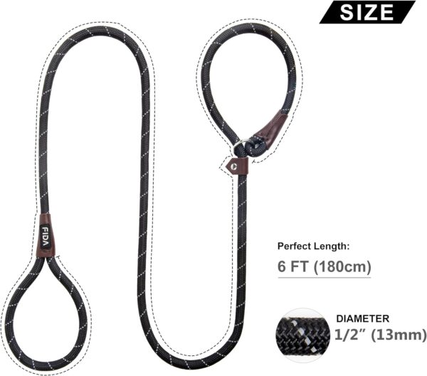 Fida Durable Slip Lead Dog Leash, 6 FT x 1/2" Heavy Duty Comfortable Strong Rope Leash for Large, Medium Dogs, No Pull Pet Training Leash with Highly Reflective, Black - Image 4