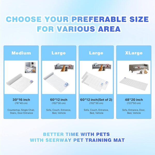 SEERWAY Scat Pet Shock Mat Indoor, Safe Shock Training Pads for Dogs and Cats, Electric Repellent Mat Keeps Pets off Couch, Sofa, Counter Top, 3 Training Modes, 60"x12" Rectangular, Battery Operated - Image 7