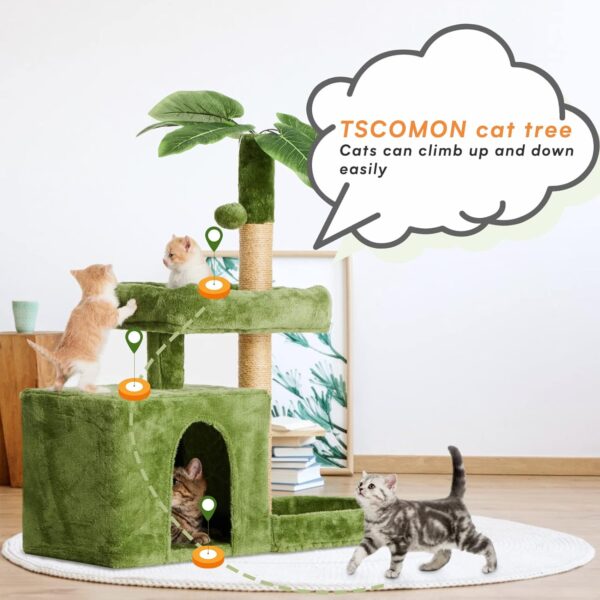 31.5" Cat Tree/Tower for Indoor Cats with Green Leaves, Cat Condo Cozy Plush Cat House with Hang Ball and Leaf Shape Design, Cat Furniture Pet House with Cat Scratching Posts, Green - Image 3