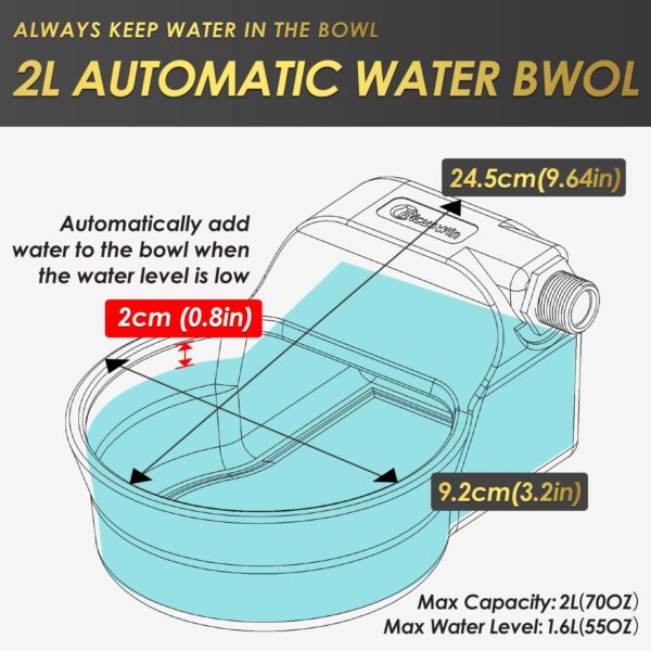 Automatic Dog Water Bowl Dispenser Patented 70OZ Water Dispenser for Dogs 2L Water Bowl Fit 3/4in GHT Male Connector Outdoor Auto Water Bowl Include Automatic Water Fill Valve Adapter 5ft Water Hose - Image 2