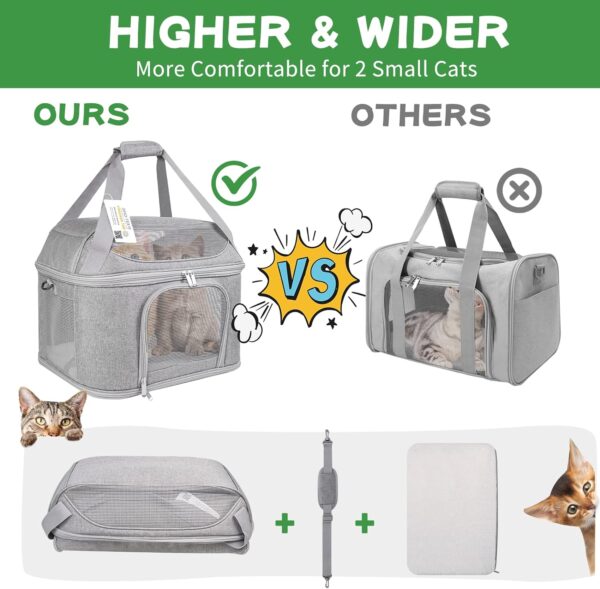 Large Cat Carrier for 2 Cats, Soft Side Pet Carrier for Cats Small Dog, Collapsible Travel Dog Carrier Bag, OEKO-TEX Certified TSA Airline Approved Cat Carrier Backpack for Cats 20 lbs (Gray) - Image 2