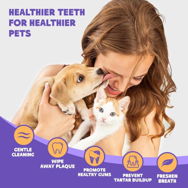 Teeth Cleaning Wipes for Dogs & Cats, Soft Pet Toothbrush Remove Bad Breath by Removing Plaque and Tartar Buildup No-Rinse, Disposable Gentle Cleaning & Gum Care Finger Pet Wipes, 50 Counts - Image 2