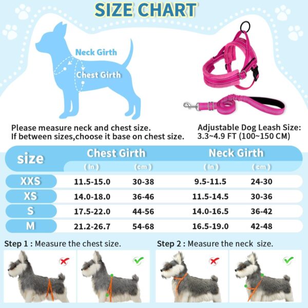 SlowTon No Pull Small Dog Harness and Leash Set, Puppy Soft Vest Harness Neck & Chest Adjustable, Reflective Lightweight Harness & Anti-Twist Pet Lead Combo for Small Medium Dogs (Fuchsia, XXS) - Image 6