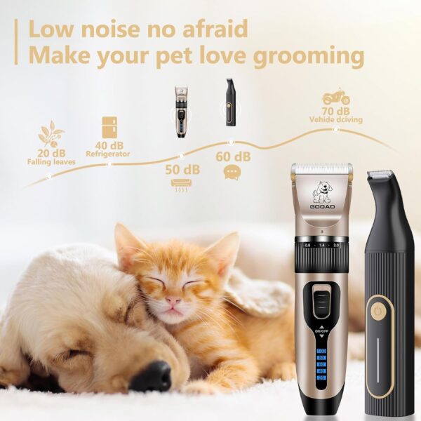 Dog Clippers Grooming Kit Hair Clipper -4 in 1Low Noise -Rechargeable-Cordless Quiet Paw Trimmer Nail Grinder, Trimmer Grooming for Thick Hair&Coats,Pet Shaver for Small and Large Dogs Cats - Image 3