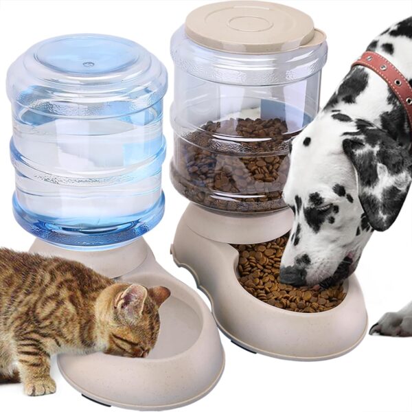 2 Pack Automatic Cat Feeder and Water Dispenser in Set Gravity Food Feeder and Waterer with Pet Food Mat for Small Medium Dog Pets Puppy Kitten Big Capacity 1 Gallon x 2