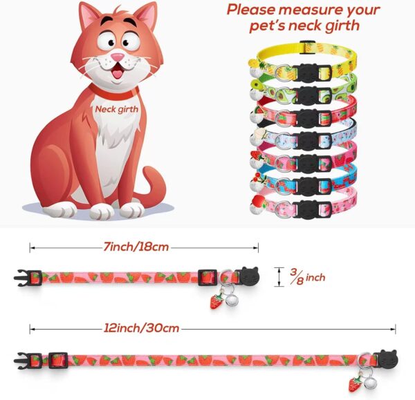 7 Pack Breakaway Cat Collars with Bells & Fruit Pendants,Safety Kitten Collar,Adjustable,Ideal for Girl Cats Boy Male Cats Pet Supplies,Accessories,Gifts - Image 4