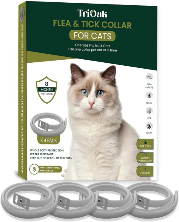 Flea Collar for Cats: 4 Pack Cat Flea Collar - Flea and Tick Collar for Cats - Cat Flea and Tick Collar - Kitten Flea Collar, 4 Pack Gray