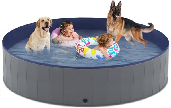 Niubya Foldable Dog Pool, Collapsible Hard Plastic Dog Swimming Pool, Portable Bath Tub for Pets Dogs and Cats, Pet Wading Pool for Indoor and Outdoor, 80 x 12 Inches