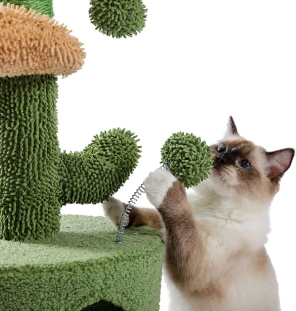 PAWZ Road Cat Tree 32 Inches Cactus Cat Tower with Sisal Covered Scratching Post, Cozy Condo, Plush Perches and Fluffy Balls for Indoor Cats - Image 7