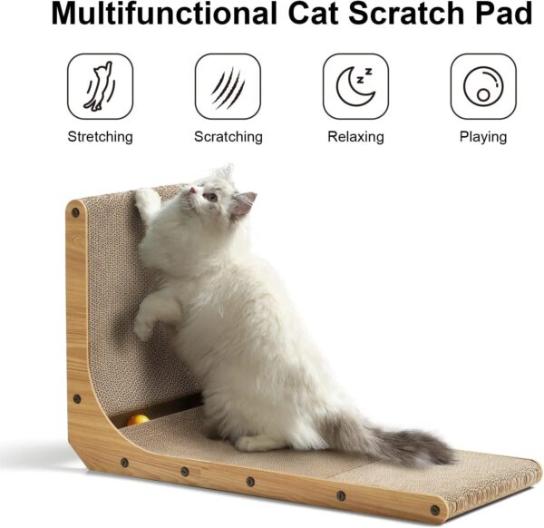 FUKUMARU Cat Scratcher, 26.8 Inch L Shape Cat Scratch Pad Wall Mounted, Cat Scratching Cardboard with Ball Toy for Indoor Cats, Large Size - Image 2