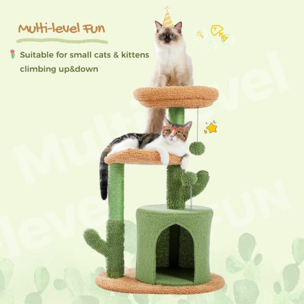 PAWZ Road Cat Tree 32 Inches Cactus Cat Tower with Sisal Covered Scratching Post, Cozy Condo, Plush Perches and Fluffy Balls for Indoor Cats - Image 6