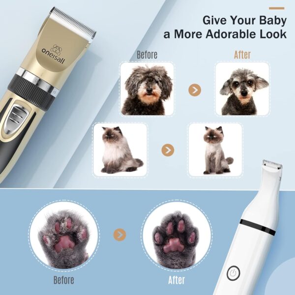 oneisall Dog Clippers and Dog Paw Trimmer Kit 2 in 1 Low Noise Cordless Dog Clippers for Grooming Pet Hair Trimmers for Small and Large Dogs Cats Animals - Image 2