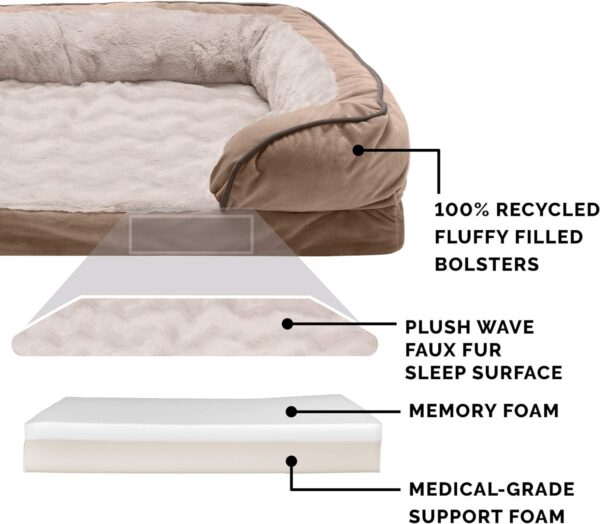 Furhaven Memory Foam Dog Bed for Medium/Small Dogs w/ Removable Bolsters & Washable Cover, For Dogs Up to 35 lbs - Plush & Velvet Waves Perfect Comfort Sofa - Brownstone, Medium - Image 3