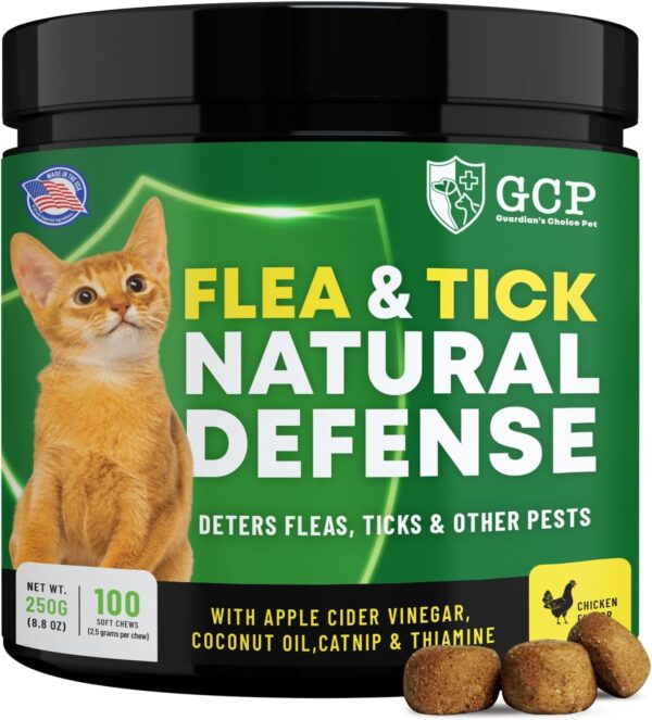 Guardian's Choice Flea and Tick for Cats Chewable Pills - No Harsh Chemicals - 100 Chicken Flavored Treats Pets Brand - Tasty Chews Cats Love - Flea Pills for Cats