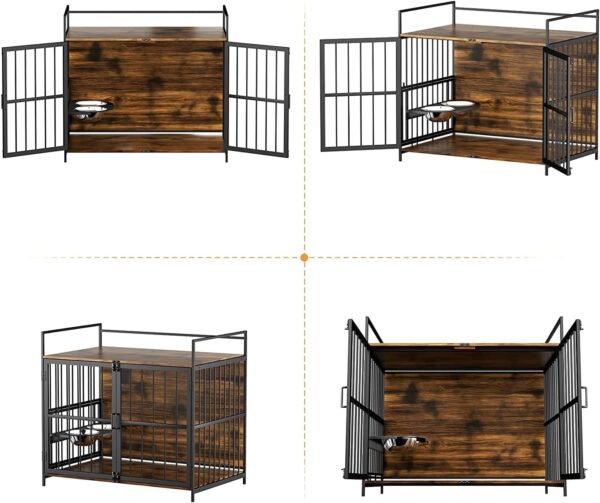 ROOMTEC Furniture Style Large Dog Crate with 360° & Adjustable Raised Feeder for Dogs 2 Stainless Steel Bowls -End Table House Pad, Indoor Use,41" L X 24" W 36" H, Classic Brown - Image 6