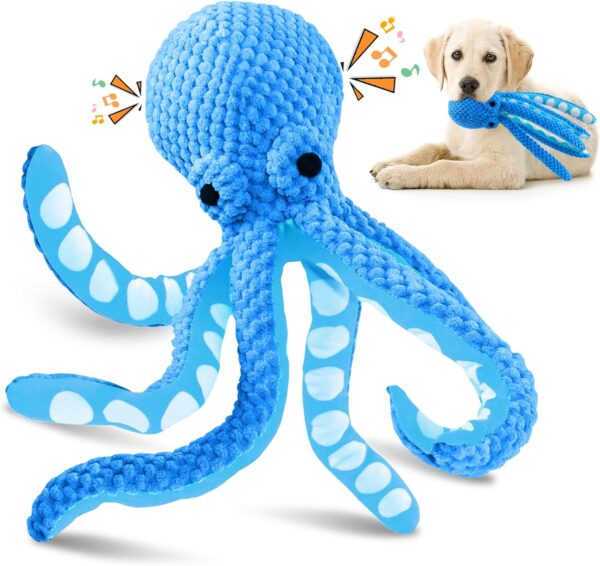 Large Squeaky Dog Toys：Plush Dog Toys with Soft Fabric for Small, Medium and large dogs-Octopus Stuffed Dog Toys to Keep Them Busy