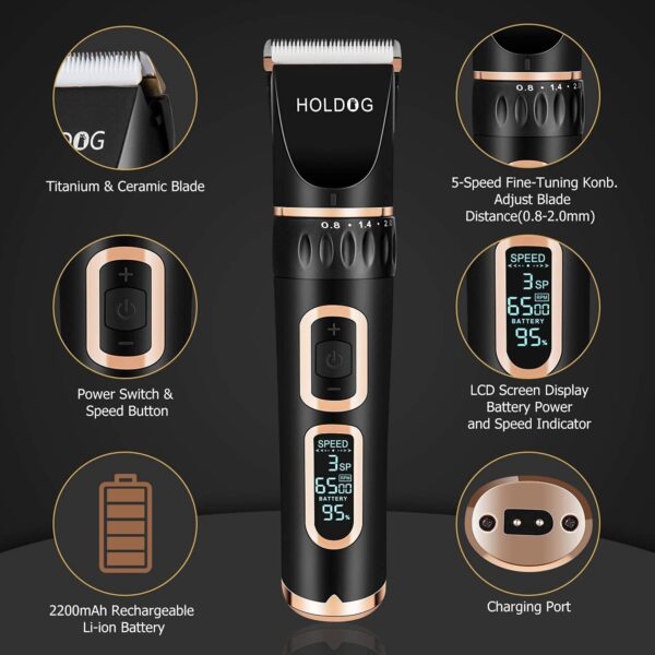 Dog Clippers Professional Heavy Duty Grooming Clipper 3-Speed Low Noise High Power Rechargeable Cordless Pet Tools for Small & Large Dogs Cats Pets with Thick Coats - Image 2