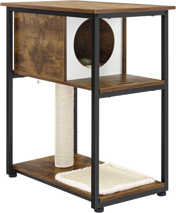 Feandrea Cat Tree and End Table, Cat Tower with Scratching Post and Mat, Cat Condo, Nightstand, for Living Room, Bedroom, Industrial Style, Rustic Brown UPCT111H01