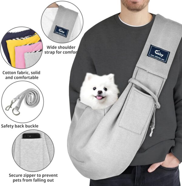 CUBY Dog and Cat Sling Carrier - Hands Free Reversible Pet Papoose Bag - Soft Pouch and Tote Design - Suitable for Puppy, Small Dogs Cats Outdoor (Classic Grey) - Image 2