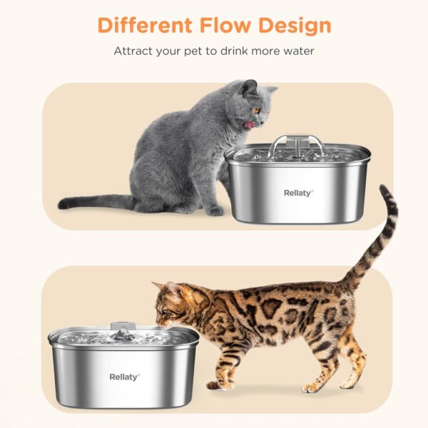 Cat Water Fountain Stainless Steel: 3.2L/108oz Pet Foundatin Water Bowl for Cats Inside Automatic Dog Drinking Dispenser Dish Animal Feeding & Watering Supplies Waterfall with 8 Replacement Filters - Image 6