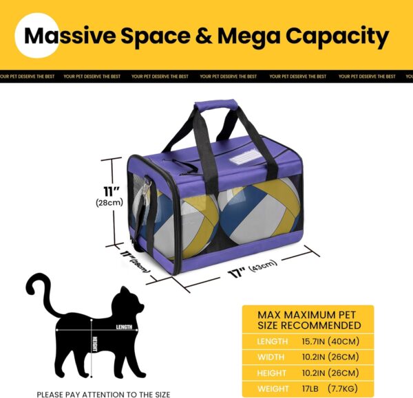 Cat Carrier Airline Approved, Soft-Sided Dog Carrier with Inner Safety Leash, Pet Transport Carrier for Small-Medium Cats Puppies up to 15 Lbs, Collapsible Travel Kitten Carrier Bag -Purple M - Image 2