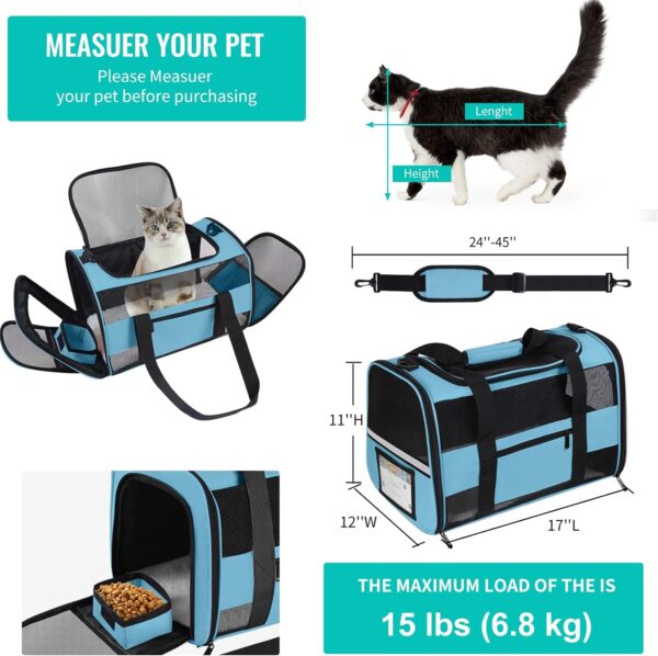 Cat Carrier Soft Sided Carrier for Small Medium Cats Puppies Dogs Up to 15 Lbs, TSA Airline Approved Pet Carrier Collapsible Travel Puppy Carrier Bag, Blue - Image 2