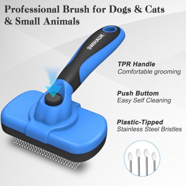 Self Cleaning Slicker Brush for Dogs & Cats, Skin Friendly Grooming Cat Brush, Dog Brush for Shedding, Deshedding Brush, Hair Brush Puppy Brush for Haired Dogs, Pet Supplies Accessories, Blue - Image 2