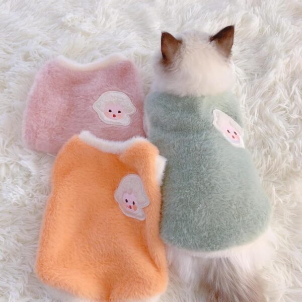 Cute Cat Coat Warm Cozy Pet Apparel No Sleeve Soft Relief Sheep Pattern Dogs Puppy Dress Outfit Cat Clothes for Kittens Cat Clothes for Cats Only Female (Medium, Pink) - Image 2