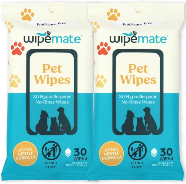 Pet Paws, Ears, Fur, Butt, and Eye Ducts Wipes for Dogs, Cats, Kittens & Puppies! No-Rinse Solution, Gentle & Deodorizing, Hypoallergenic Eco-Friendly, Unscented 30 Count [2-Pack]