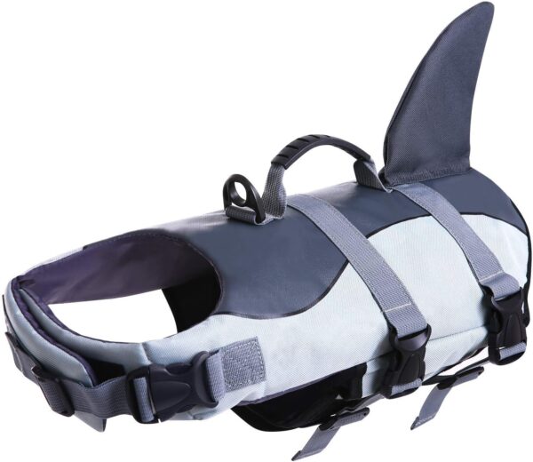 ASENKU Dog Life Jacket Pet Life Safety Vest for Swimming Boating, Dog Shark Life Jackets Dog Lifesavers Swimsuits for Pool, Dog Water Floatation Vest for Small Medium Large Dogs, Gray, Large - Image 2