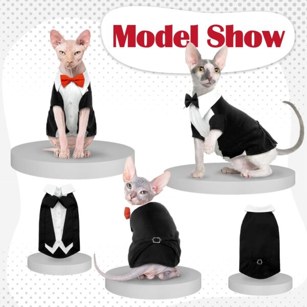 Bonaweite Hairless Cat Tuxedo Shirt，Cat Clothes for Cats Only Cat Wedding Outfit Suit with 2 Pcs Bow Tie,Kitten Formal Onesie Attire Costumes for Sphynx, Cornish Rex, Devon Rex, Peterbald - Image 7