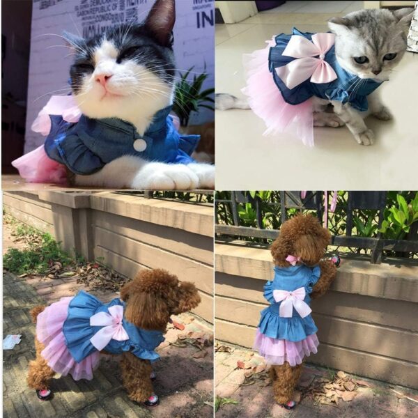 ANIAC Pet Denim Dress with Cute Bow-Knot Comfy Vest Skirt Lace Trim Tutu Summer Spring Clothes for Cats and Small Dogs (Small) - Image 6