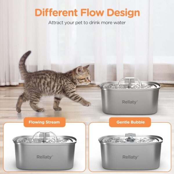 Cat Water Fountain Stainless Steel: 3.2L/108oz Pet Fountain Water Bowl Dog Drinking Dispenser Cat Feeding & Watering Supplies Animal Metal Kitty Spout for Cats Inside with 4 Replacement Filters - Image 4