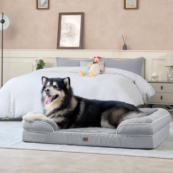 EHEYCIGA Orthopedic Dog Beds for Extra Large Dogs, Waterproof Memory Foam XL Dog Bed with Sides, Non-Slip Bottom and Egg-Crate Foam Big Dog Couch Bed with Washable Removable Cover, Grey - Image 9