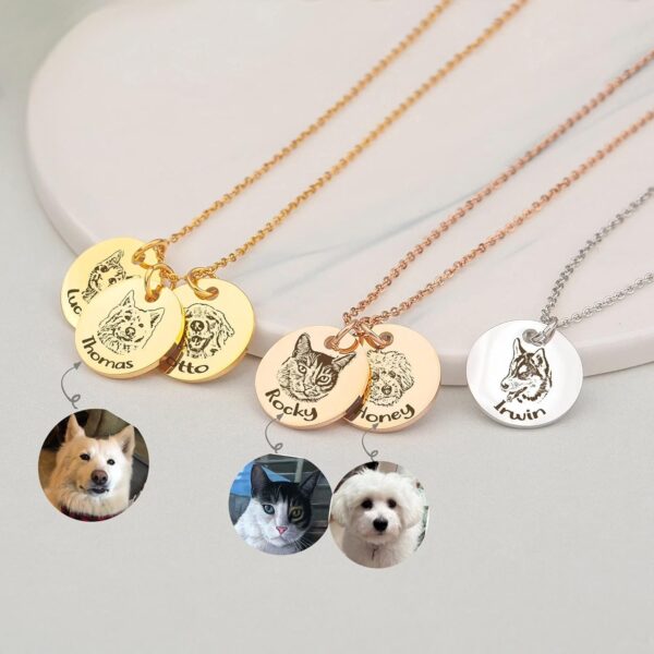 Anavia Personalized Pet Portrait Necklace, Handmade Pet Memorial Jewelry Gift, Customized Round Disc Photo Engraved Necklace Pet Gifts, Dog Cat Necklace for Animal Lover, Dog Mom, Dog Dad - Image 2