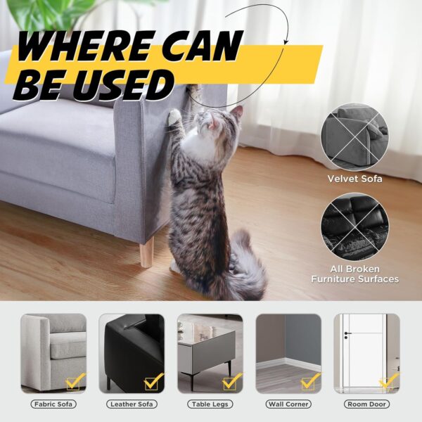 OBSEDE Cat Scratch Furniture Protector - Couch Protector from Cat Claws Plastic Cover Adhesive Clear Flexible Sofa Guard Single Side Sticky Deterrent Training Tape Easy to Apply, 11.8 in × 196.8 in - Image 5