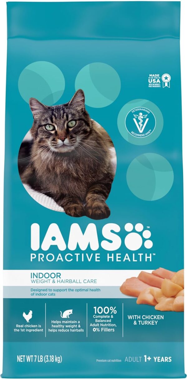 IAMS Proactive Health Indoor Weight & Hairball Care Adult Dry Cat Food with Chicken & Turkey, 7 lb. Bag